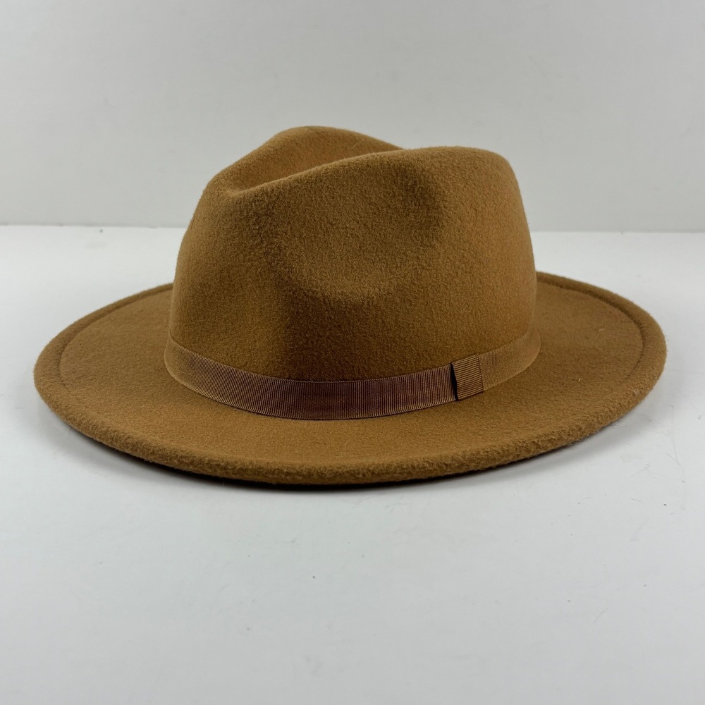 Fedora Hat Unisex OS Camel Brown Wide Brim Felt Style 20 in